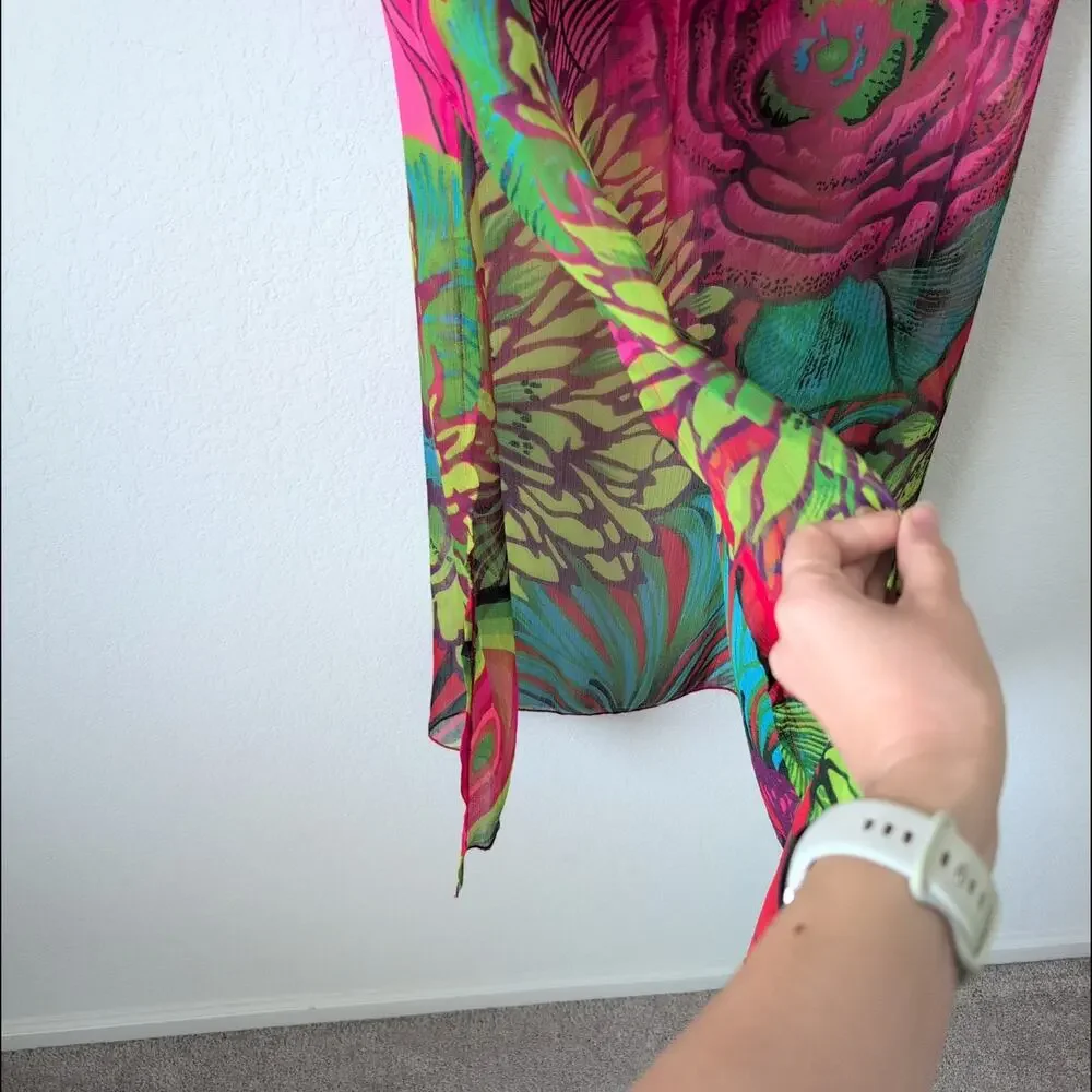 Desigual Skirt Womens 44 /‎ US XL Pink Floral Midi Sheer Slits Beachy Vacation